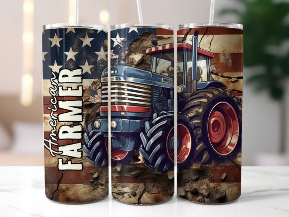 American Flag Farming Tumbler Wrap PNG