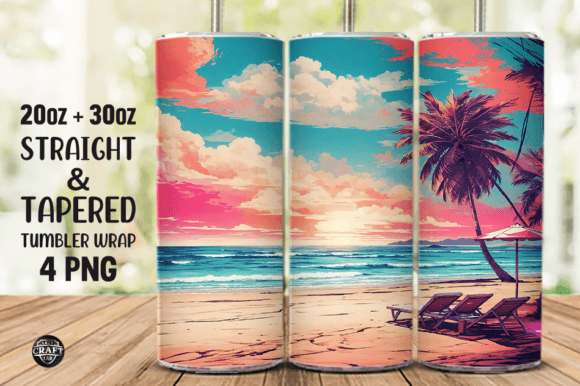 Beach Tumbler Wrap 20oz Skinny PNG