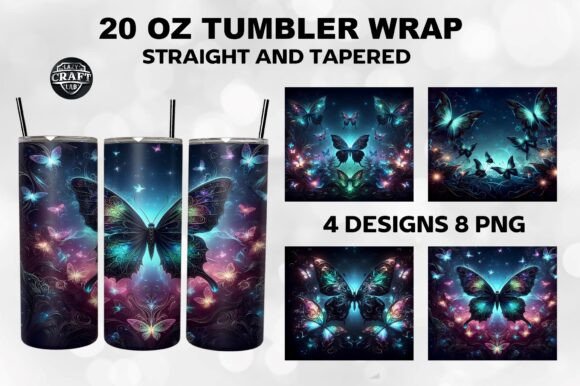 Butterfly 20oz Skinny Tumbler Wrap PNG