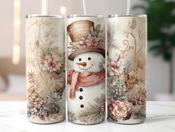 Floral Pink Snowman Tumbler Wrap