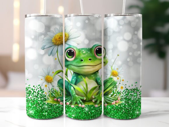 Glitter Floral Frog Tumbler Wrap PNG