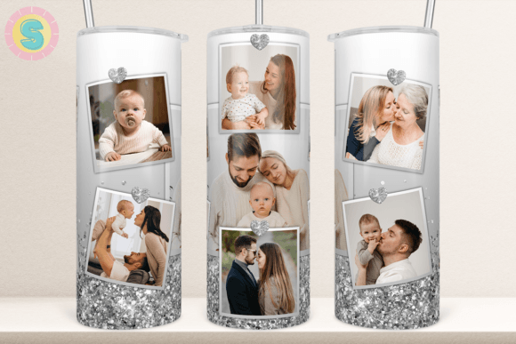 Grey Glitter Photo Frame Tumbler Wrap