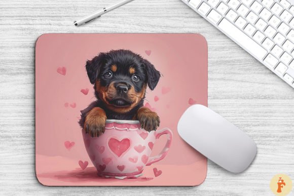 Kawaii Rottweiler Puppy in Cup