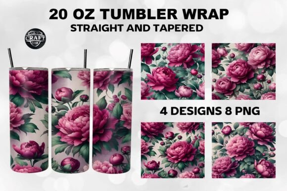 Magenta Peony Floral Tumbler Wrap 20oz