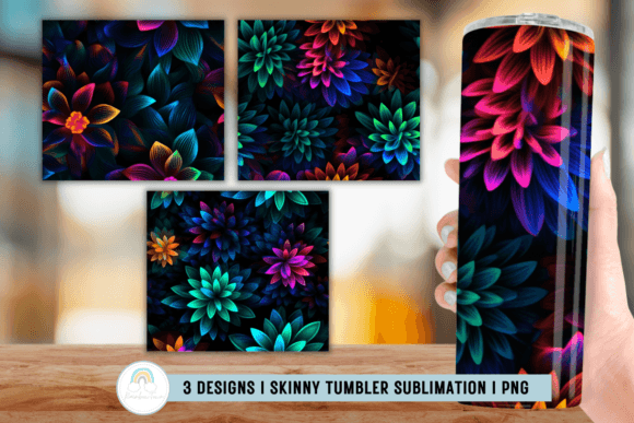 Neon Flowers Tumbler Sublimation
