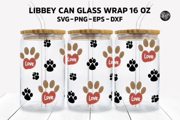 Paw Valentine Love Can Glass Wrap SVG