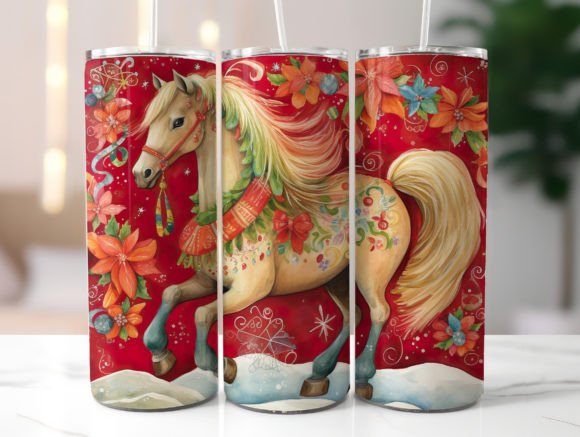 Red Christmas Horse Skinny Tumbler Wrap