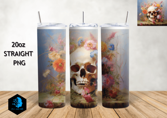Skull and Flowers Tumbler Wrap 20oz PNG