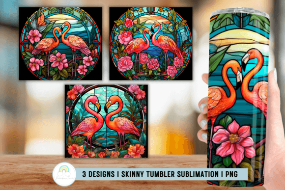 Stained Glass Flamingo Birds Tumbler