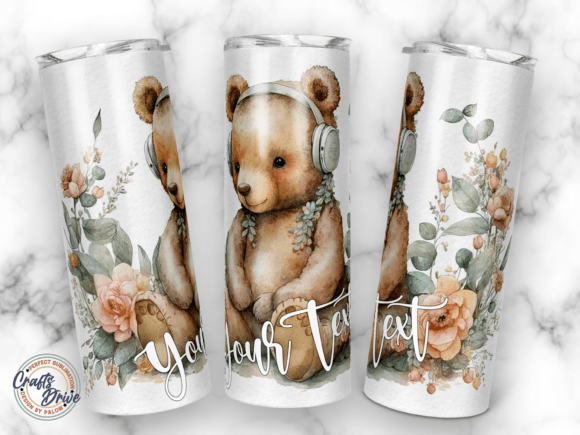 Teddy Bear Floral Flowers Tumbler 20oz
