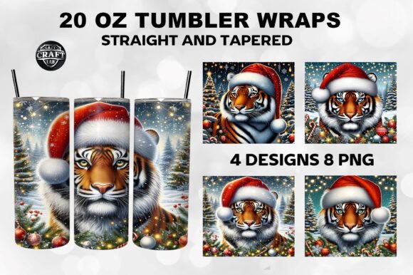 Tiger with Santa Hat Tumbler Wrap 20oz