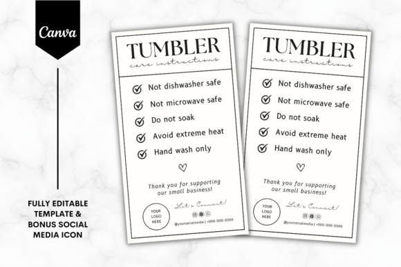 Tumbler Care Card Template Minimalist