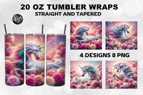 Unicorn with Roses Skinny Tumbler Wrap